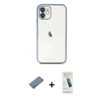 MARSİLYAN™- iPhone 12 Kılıf Vadi Minimal - Şeffaf Pasifik Cam Ekran Koruyucu + Shine Kamera Lens Koruma Cam - GS