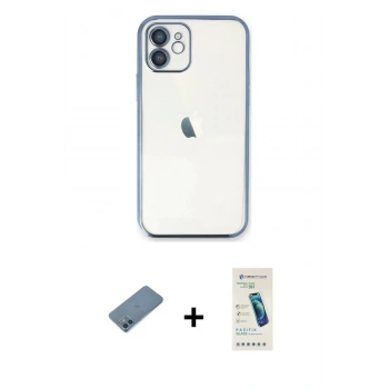 MARSİLYAN™- iPhone 12 Kılıf Vadi Minimal - Şeffaf Pasifik Cam Ekran Koruyucu + Shine Kamera Lens Koruma Cam - MI