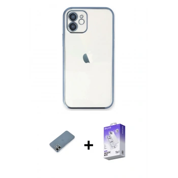 MARSİLYAN™- iPhone 12 Kılıf Vadi Minimal - Siyah Bilvis 5in1 3D Magic Cam Ekran Koruyucu + Metal Kamera Lens Koruma Cam - AKYL