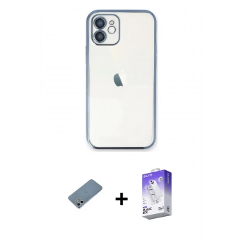 MARSİLYAN™- iPhone 12 Kılıf Vadi Minimal - Siyah Bilvis 5in1 3D Magic Cam Ekran Koruyucu + Shine Kamera Lens Koruma Cam - GS