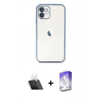 MARSİLYAN™- iPhone 12 Kılıf Vadi Minimal - Siyah Bilvis 5in1 3D Magic Cam Ekran Koruyucu + Kamera Lens Koruma Cam - SF