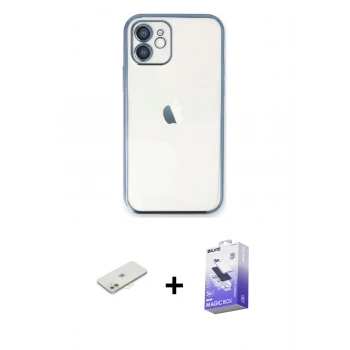MARSİLYAN™- iPhone 12 Kılıf Vadi Minimal - Siyah Bilvis 5in1 5D Magic Hayalet Cam Ekran Koruyucu + Renkli Kamera Lens Koruma Cam - TU
