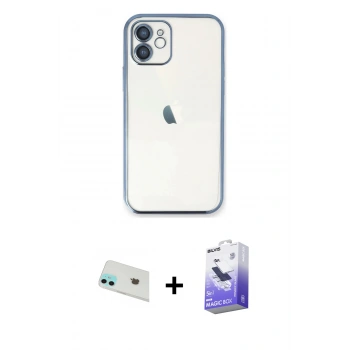 MARSİLYAN™- iPhone 12 Kılıf Vadi Minimal - Siyah Bilvis 5in1 5D Magic Hayalet Cam Ekran Koruyucu + Rainbow Kamera Lens Koruma Cam - YL