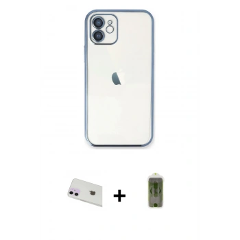 MARSİLYAN™- iPhone 12 Kılıf Vadi Minimal - Siyah Joko Magic 5D Hayalet Cam + Rainbow Kamera Lens Koruma Cam - MR