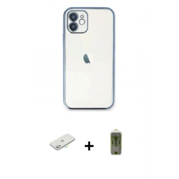 MARSİLYAN™- iPhone 12 Kılıf Vadi Minimal - Siyah Joko Magic 5D Hayalet Cam + Renkli Kamera Lens Koruma Cam - SI