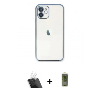 MARSİLYAN™- iPhone 12 Kılıf Vadi Minimal - Siyah Joko Magic 5D Hayalet Cam + Kamera Lens Koruma Cam - SF