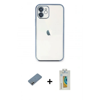 MARSİLYAN™- iPhone 12 Kılıf Vadi Minimal - Siyah Polymer Nano Ekran Koruyucu + Shine Kamera Lens Koruma Cam - GI