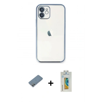 MARSİLYAN™- iPhone 12 Kılıf Vadi Minimal - Siyah Polymer Nano Ekran Koruyucu + Shine Kamera Lens Koruma Cam - GS