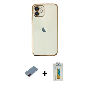MARSİLYAN™- iPhone 12 Kılıf Vadi Minimal - Siyah Polymer Nano Ekran Koruyucu + Metal Kamera Lens Koruma Cam - KI