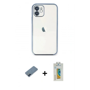 MARSİLYAN™- iPhone 12 Kılıf Vadi Minimal - Siyah Polymer Nano Ekran Koruyucu + Metal Kamera Lens Koruma Cam - MI