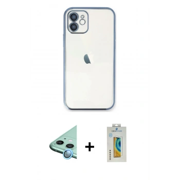 MARSİLYAN™- iPhone 12 Kılıf Vadi Minimal - Siyah Polymer Nano Ekran Koruyucu + Raze Metal Kamera Lens - MI