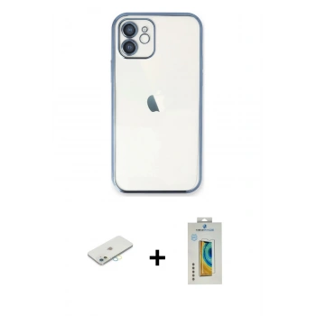 MARSİLYAN™- iPhone 12 Kılıf Vadi Minimal - Siyah Polymer Nano Ekran Koruyucu + Renkli Kamera Lens Koruma Cam - SI