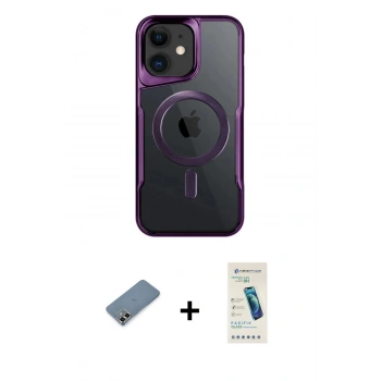 MARSİLYAN™- iPhone 12 Kılıf Yadigar Klasik Özel Seri - Şeffaf Pasifik Cam Ekran Koruyucu + Metal Kamera Lens Koruma Cam - GD