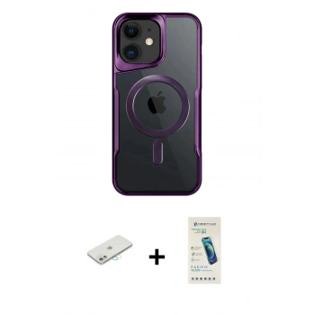 MARSİLYAN™- iPhone 12 Kılıf Yadigar Klasik Özel Seri - Şeffaf Pasifik Cam Ekran Koruyucu + Renkli Kamera Lens Koruma Cam - SI