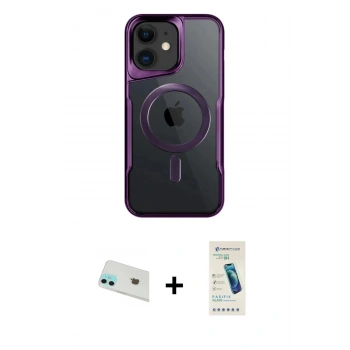 MARSİLYAN™- iPhone 12 Kılıf Yadigar Klasik Özel Seri - Şeffaf Pasifik Cam Ekran Koruyucu + Rainbow Kamera Lens Koruma Cam - YL