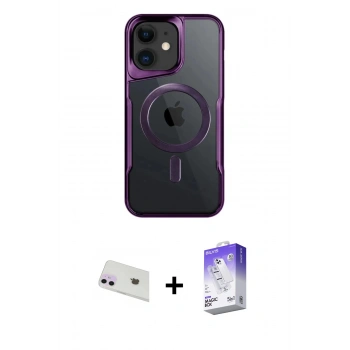 MARSİLYAN™- iPhone 12 Kılıf Yadigar Klasik Özel Seri - Siyah Bilvis 5in1 3D Magic Cam Ekran Koruyucu + Rainbow Kamera Lens Koruma Cam - MR