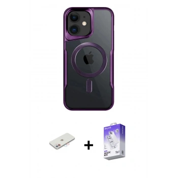 MARSİLYAN™- iPhone 12 Kılıf Yadigar Klasik Özel Seri - Siyah Bilvis 5in1 3D Magic Cam Ekran Koruyucu + Renkli Kamera Lens Koruma Cam - PE