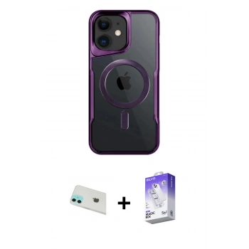 MARSİLYAN™- iPhone 12 Kılıf Yadigar Klasik Özel Seri - Siyah Bilvis 5in1 3D Magic Cam Ekran Koruyucu + Rainbow Kamera Lens Koruma Cam - YL