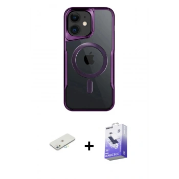 MARSİLYAN™- iPhone 12 Kılıf Yadigar Klasik Özel Seri - Siyah Bilvis 5in1 5D Magic Hayalet Cam Ekran Koruyucu + Renkli Kamera Lens Koruma Cam - SI
