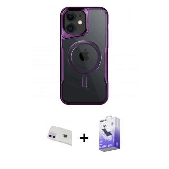 MARSİLYAN™- iPhone 12 Kılıf Yadigar Klasik Özel Seri - Siyah Bilvis 5in1 5D Magic Hayalet Cam Ekran Koruyucu + Rainbow Kamera Lens Koruma Cam - MR