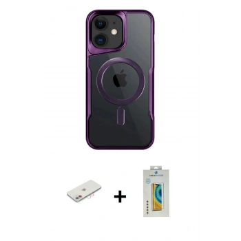 MARSİLYAN™- iPhone 12 Kılıf Yadigar Klasik Özel Seri - Siyah Polymer Nano Ekran Koruyucu + Renkli Kamera Lens Koruma Cam - PE