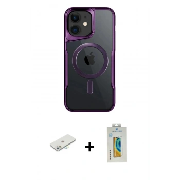 MARSİLYAN™- iPhone 12 Kılıf Yadigar Klasik Özel Seri - Siyah Polymer Nano Ekran Koruyucu + Renkli Kamera Lens Koruma Cam - SI
