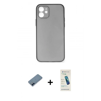 MARSİLYAN™- iPhone 12 Kılıf Yadigar Yansıma Serisi - Şeffaf Pasifik Cam Ekran Koruyucu + Metal Kamera Lens Koruma Cam - MI