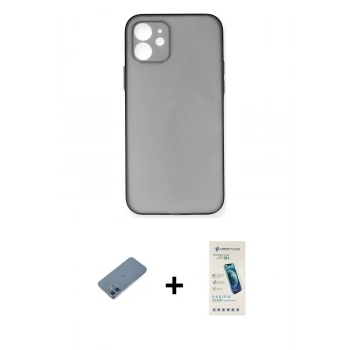 MARSİLYAN™- iPhone 12 Kılıf Yadigar Yansıma Serisi - Şeffaf Pasifik Cam Ekran Koruyucu + Shine Kamera Lens Koruma Cam - MI