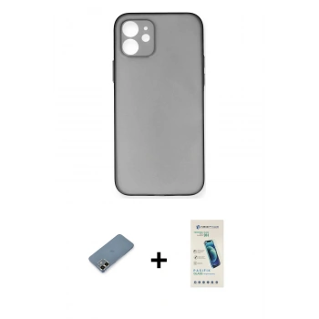MARSİLYAN™- iPhone 12 Kılıf Yadigar Yansıma Serisi - Şeffaf Pasifik Cam Ekran Koruyucu + Metal Kamera Lens Koruma Cam - GD