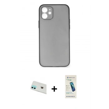 MARSİLYAN™- iPhone 12 Kılıf Yadigar Yansıma Serisi - Şeffaf Pasifik Cam Ekran Koruyucu + Rainbow Kamera Lens Koruma Cam - YL