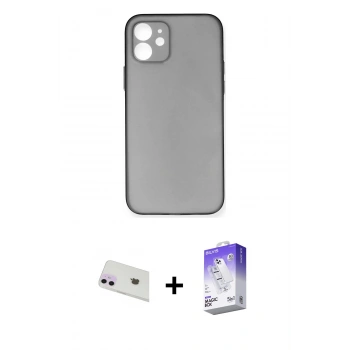 MARSİLYAN™- iPhone 12 Kılıf Yadigar Yansıma Serisi - Siyah Bilvis 5in1 3D Magic Cam Ekran Koruyucu + Rainbow Kamera Lens Koruma Cam - MR