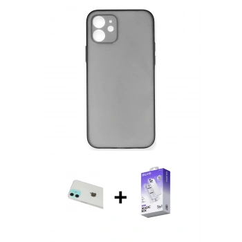 MARSİLYAN™- iPhone 12 Kılıf Yadigar Yansıma Serisi - Siyah Bilvis 5in1 3D Magic Cam Ekran Koruyucu + Rainbow Kamera Lens Koruma Cam - YL