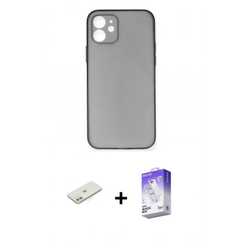MARSİLYAN™- iPhone 12 Kılıf Yadigar Yansıma Serisi - Siyah Bilvis 5in1 3D Magic Cam Ekran Koruyucu + Renkli Kamera Lens Koruma Cam - TU