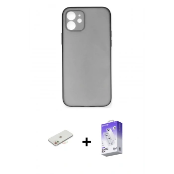 MARSİLYAN™- iPhone 12 Kılıf Yadigar Yansıma Serisi - Siyah Bilvis 5in1 3D Magic Cam Ekran Koruyucu + Renkli Kamera Lens Koruma Cam - YL