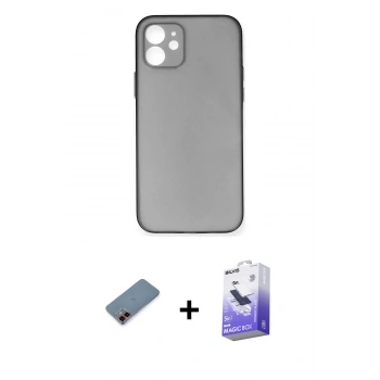 MARSİLYAN™- iPhone 12 Kılıf Yadigar Yansıma Serisi - Siyah Bilvis 5in1 5D Magic Hayalet Cam Ekran Koruyucu + Metal Kamera Lens Koruma Cam - KI