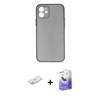 MARSİLYAN™- iPhone 12 Kılıf Yadigar Yansıma Serisi - Siyah Bilvis 5in1 5D Magic Hayalet Cam Ekran Koruyucu + Renkli Kamera Lens Koruma Cam - SI