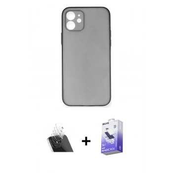MARSİLYAN™- iPhone 12 Kılıf Yadigar Yansıma Serisi - Siyah Bilvis 5in1 5D Magic Hayalet Cam Ekran Koruyucu + Kamera Lens Koruma Cam - SF