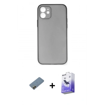 MARSİLYAN™- iPhone 12 Kılıf Yadigar Yansıma Serisi - Siyah Bilvis 5in1 5D Magic Hayalet Cam Ekran Koruyucu + Shine Kamera Lens Koruma Cam - GD