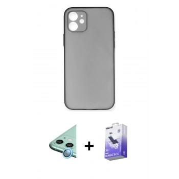 MARSİLYAN™- iPhone 12 Kılıf Yadigar Yansıma Serisi - Siyah Bilvis 5in1 5D Magic Hayalet Cam Ekran Koruyucu + Raze Metal Kamera Lens - MI