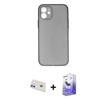 MARSİLYAN™- iPhone 12 Kılıf Yadigar Yansıma Serisi - Siyah Bilvis 5in1 5D Magic Hayalet Cam Ekran Koruyucu + Rainbow Kamera Lens Koruma Cam - MR