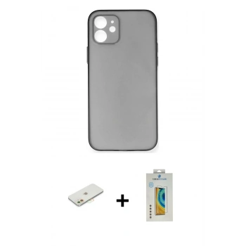MARSİLYAN™- iPhone 12 Kılıf Yadigar Yansıma Serisi - Siyah Polymer Nano Ekran Koruyucu + Renkli Kamera Lens Koruma Cam - TU
