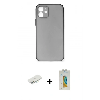 MARSİLYAN™- iPhone 12 Kılıf Yadigar Yansıma Serisi - Siyah Polymer Nano Ekran Koruyucu + Renkli Kamera Lens Koruma Cam - SI