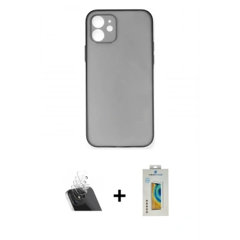 MARSİLYAN™- iPhone 12 Kılıf Yadigar Yansıma Serisi - Siyah Polymer Nano Ekran Koruyucu + Kamera Lens Koruma Cam - SF