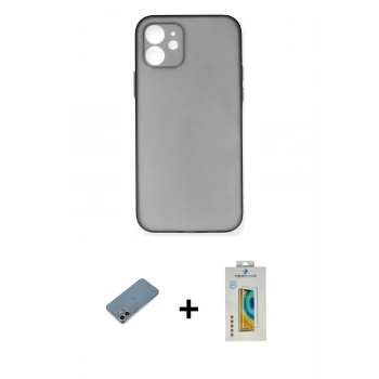 MARSİLYAN™- iPhone 12 Kılıf Yadigar Yansıma Serisi - Siyah Polymer Nano Ekran Koruyucu + Shine Kamera Lens Koruma Cam - SABE