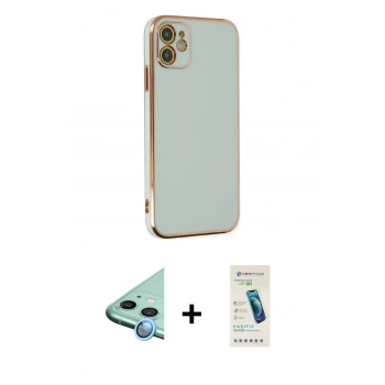 MARSİLYAN™- iPhone 12 Kılıf Yankı Serisi - Şeffaf Pasifik Cam Ekran Koruyucu + Raze Metal Kamera Lens - MI