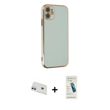 MARSİLYAN™- iPhone 12 Kılıf Yankı Serisi - Şeffaf Pasifik Cam Ekran Koruyucu + Rainbow Kamera Lens Koruma Cam - MR
