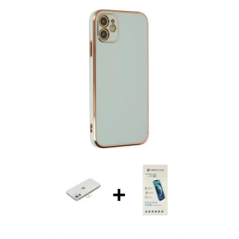 MARSİLYAN™- iPhone 12 Kılıf Yankı Serisi - Şeffaf Pasifik Cam Ekran Koruyucu + Renkli Kamera Lens Koruma Cam - SI