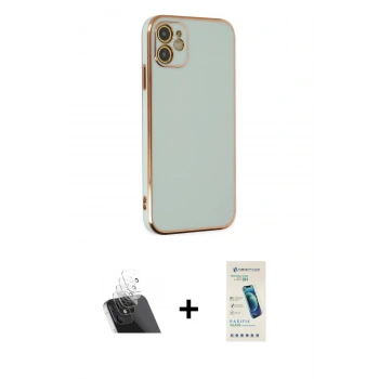 MARSİLYAN™- iPhone 12 Kılıf Yankı Serisi - Şeffaf Pasifik Cam Ekran Koruyucu + Kamera Lens Koruma Cam - SF