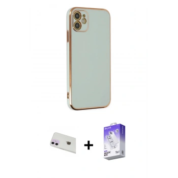 MARSİLYAN™- iPhone 12 Kılıf Yankı Serisi - Siyah Bilvis 5in1 3D Magic Cam Ekran Koruyucu + Rainbow Kamera Lens Koruma Cam - MR