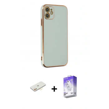 MARSİLYAN™- iPhone 12 Kılıf Yankı Serisi - Siyah Bilvis 5in1 3D Magic Cam Ekran Koruyucu + Renkli Kamera Lens Koruma Cam - SI